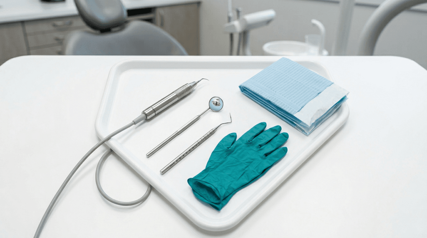Professional dental cleaning and oral exam at a modern dental clinic
